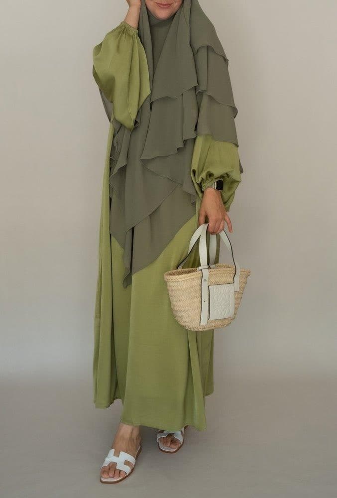 Munawara Green Three Layer Chiffon Khimar Hijab Niqab, view 3