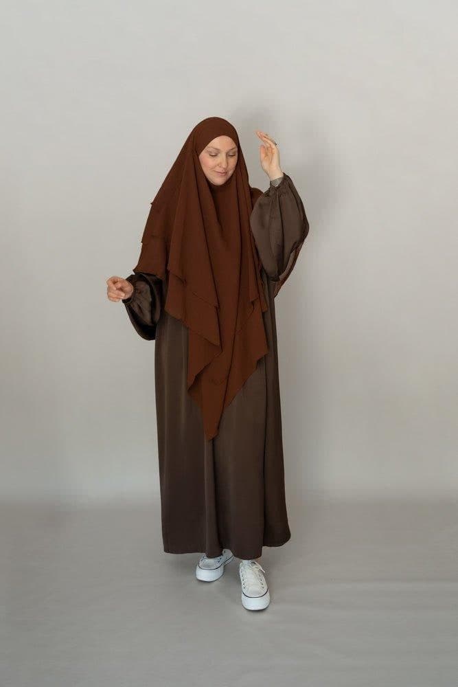 Najam Chiffon Three Layer Khimar in Coffee Color, view 3