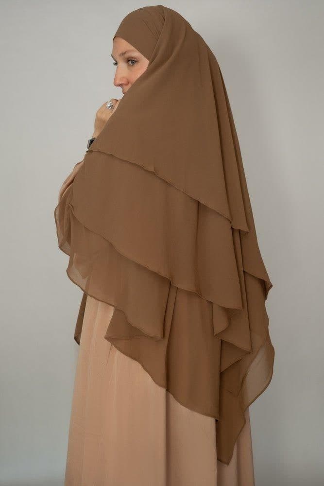 Madina Khimar Royal Deluxe Three Layers in khaki, view 4