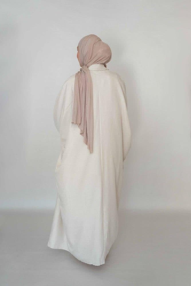 Myyia Linen Throw Over Abaya in Beige, view 4