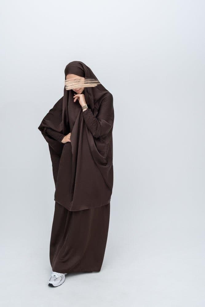 Dark Coffee Lisaa Women Luxury W Two Piece Khimar Prayer Garment Hijab Dress, view 4