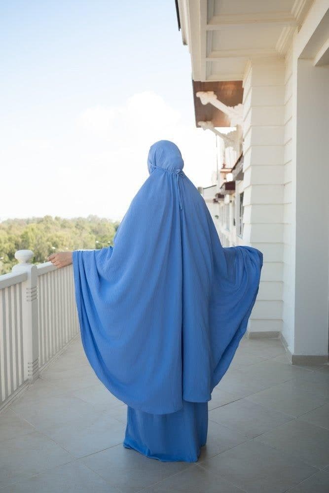 Blue Calinia Prayer Gown Two Piece Set Khimar for Omrah, view 5