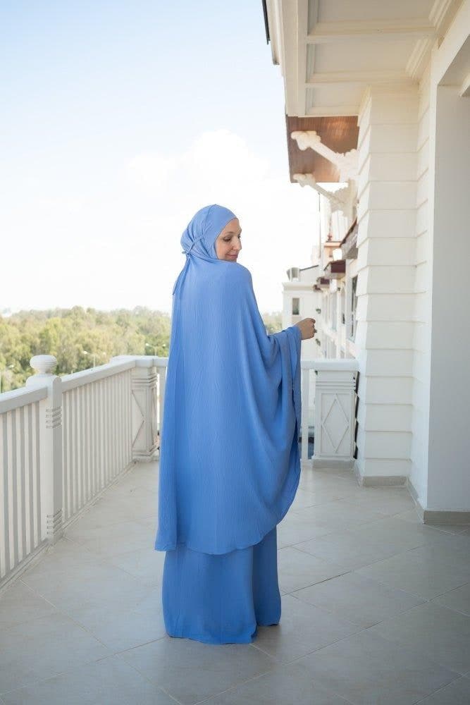 Blue Calinia Prayer Gown Two Piece Set Khimar for Omrah, view 6