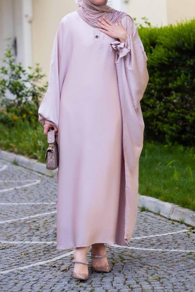 Taro Ikella Batwing Abaya with Buttons and Bow Sleeve Details, view 3