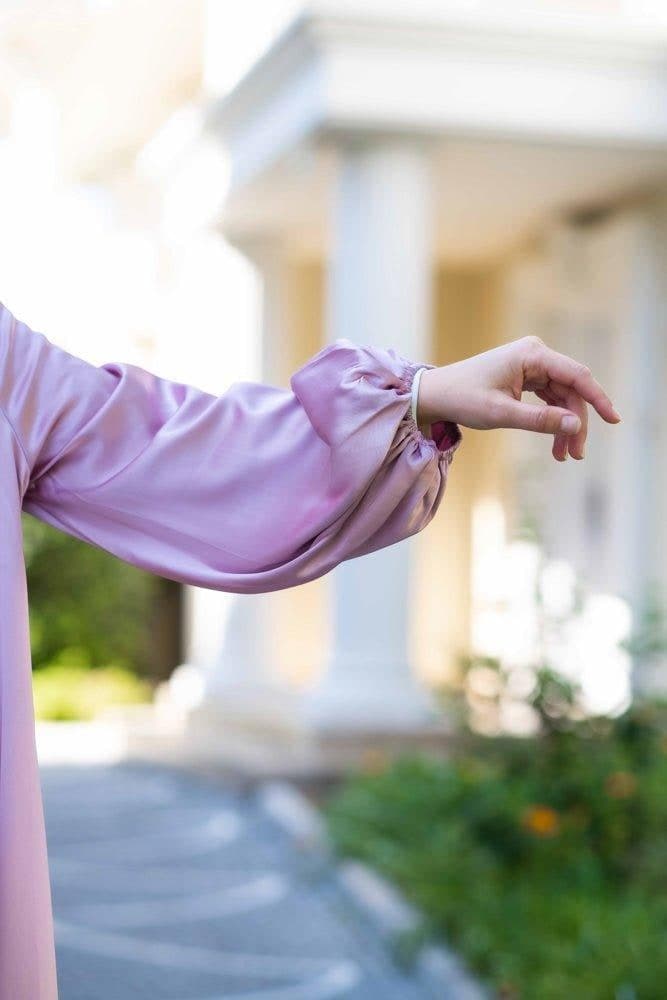 Pink Brontei Open Front Abaya Throw Over with Pockets and a Detachable Belt, view 4