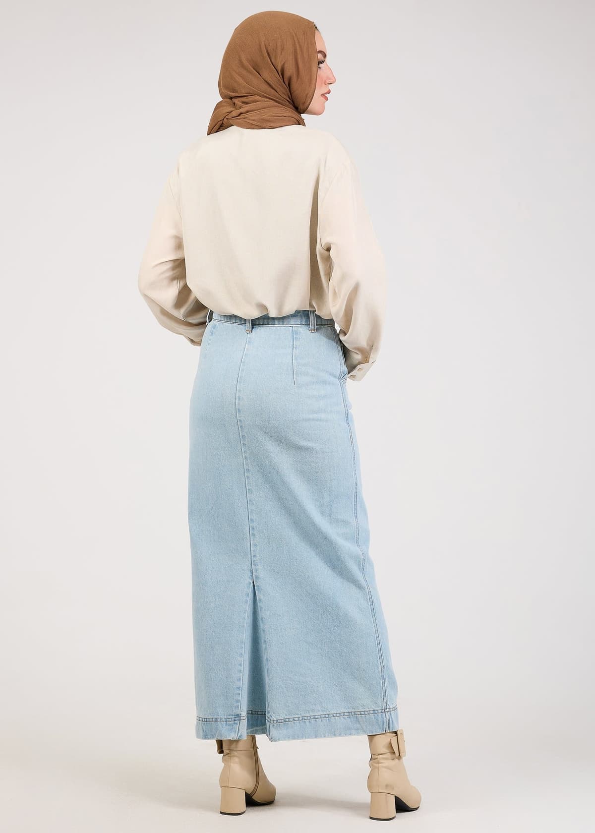Denim Maxi Skirt - Light Wash in blue, view 4