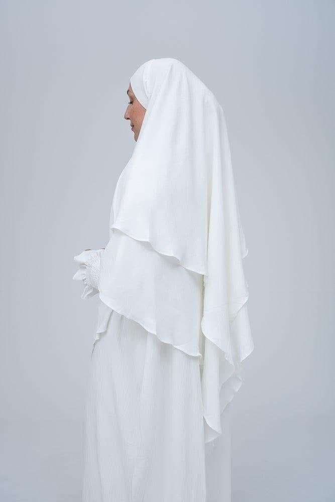 Khimar in pristine cream white two layer for Prayer or Umrah