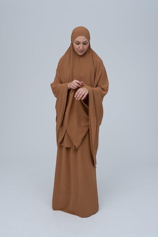 Calinia Prayer Gown Two Piece Set in Khaki Color Khimar for Omrah, view 4