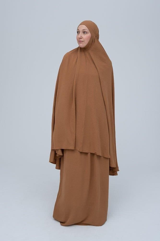 Calinia Prayer Gown Two Piece Set in Khaki Color Khimar for Omrah, view 3