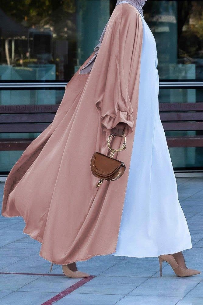 Pink Loves Open Front Maxi Satin Abaya Throw Over, view 6