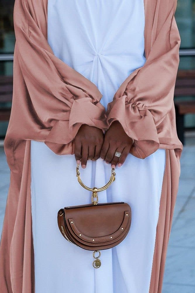 Pink Loves Open Front Maxi Satin Abaya Throw Over, view 7