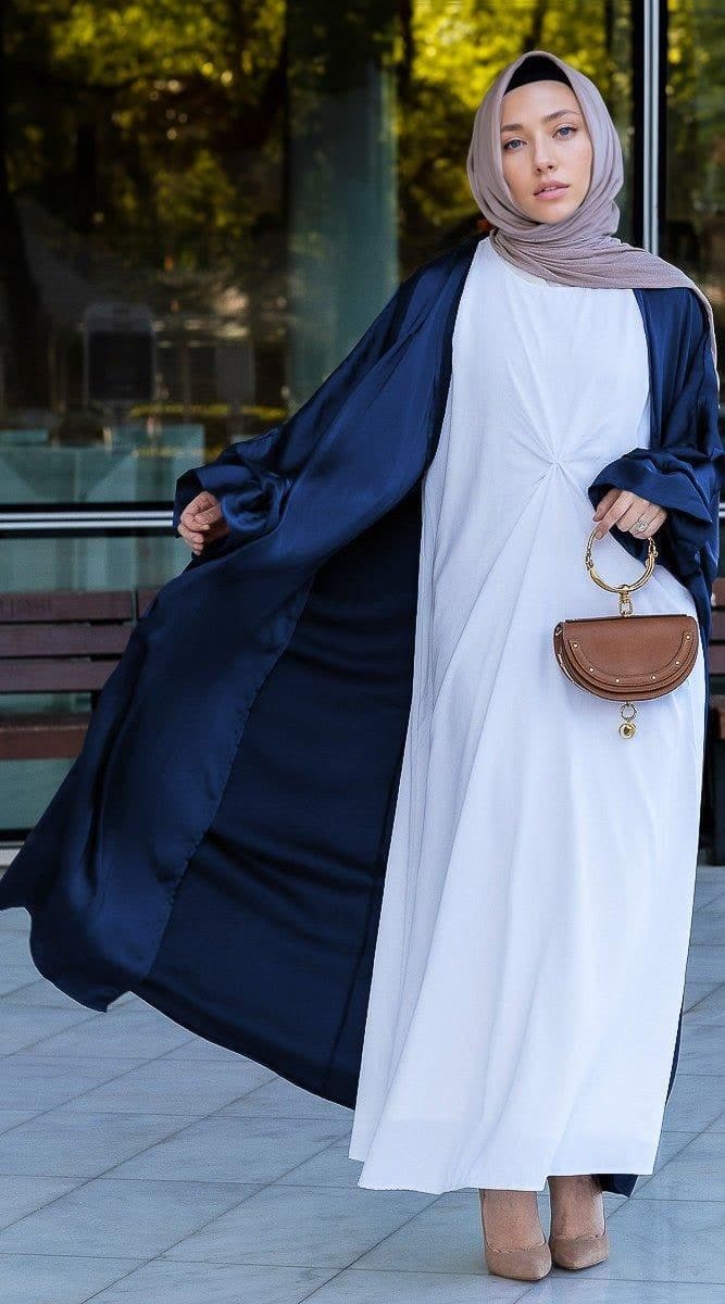 Navy Loves Open Front Maxi Satin Abaya Throw Over, view 7