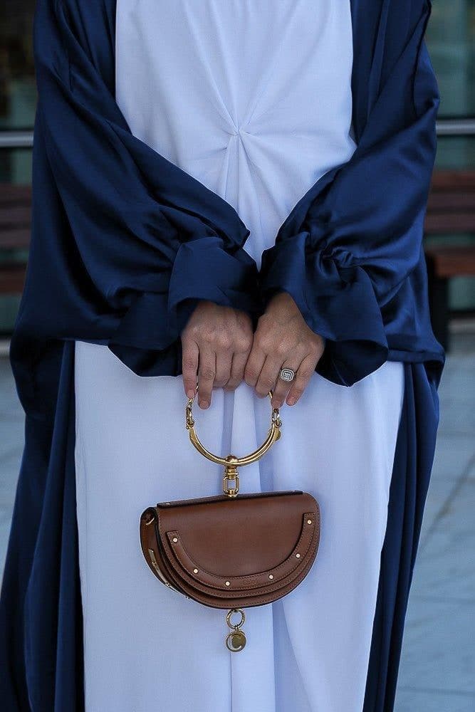 Navy Loves Open Front Maxi Satin Abaya Throw Over, view 5