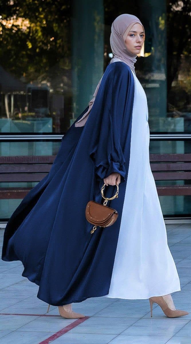 Navy Loves Open Front Maxi Satin Abaya Throw Over, view 6