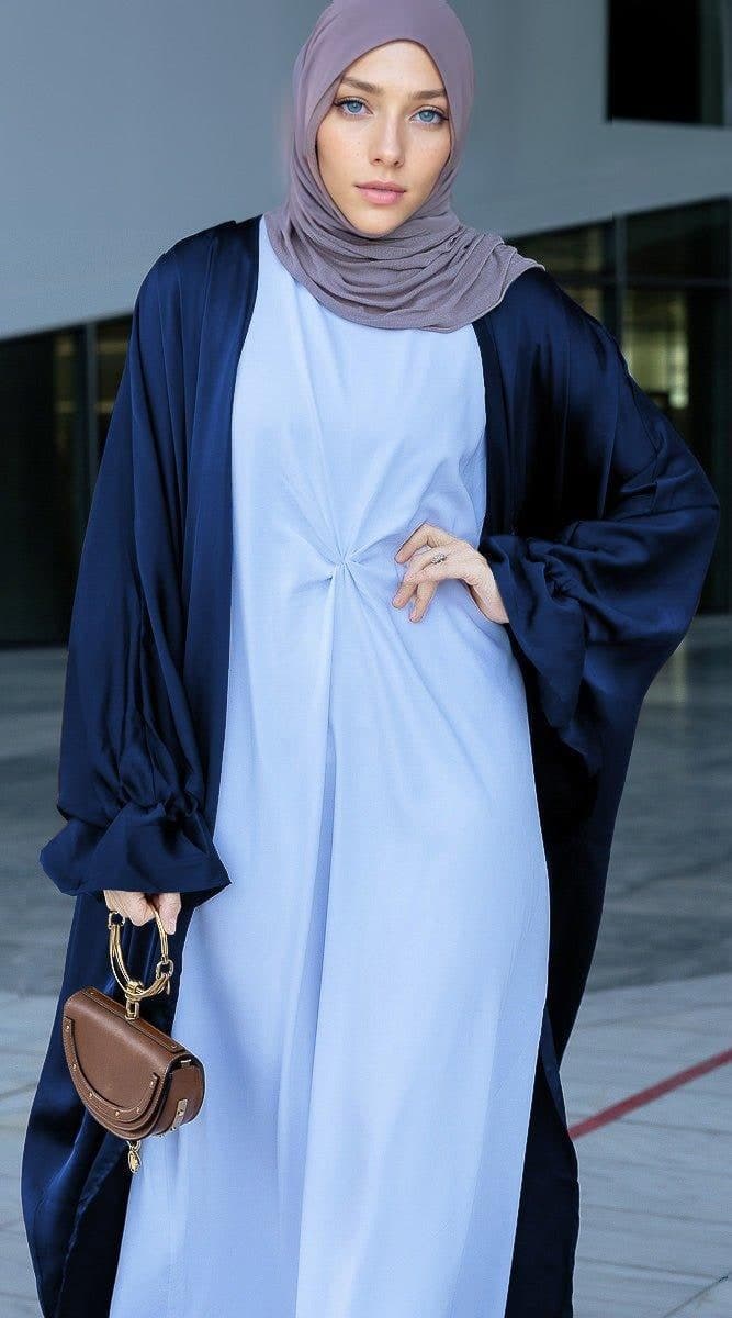 Navy Loves Open Front Maxi Satin Abaya Throw Over, view 4