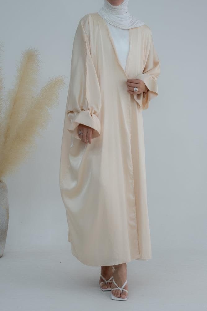 Khaki Loves Open Front Maxi Satin Abaya Throw Over, view 3