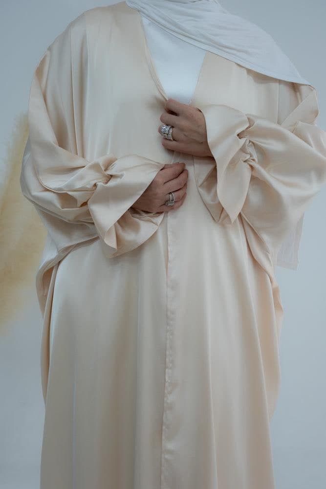 Khaki Loves Open Front Maxi Satin Abaya Throw Over, view 13