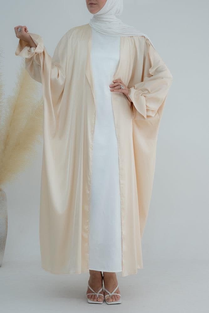 Khaki Loves Open Front Maxi Satin Abaya Throw Over, view 12