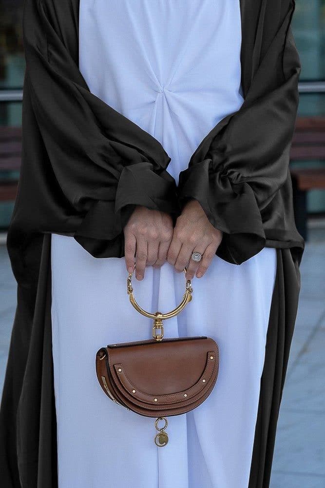 Black Loves open front maxi satin abaya throw over - ANNAH HARIRI