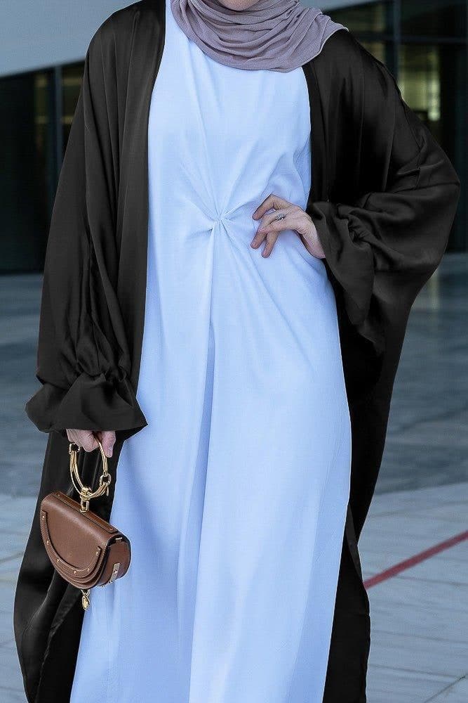 Black Loves open front maxi satin abaya throw over - ANNAH HARIRI