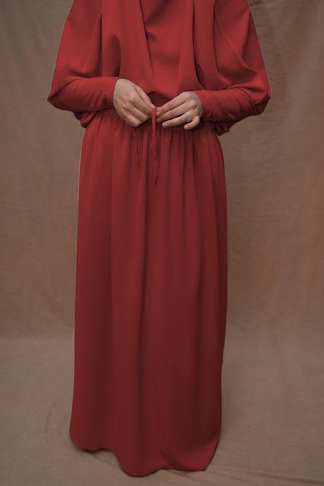 Red Moira Prayer Umrah Gown with Niqab Feature, view 5