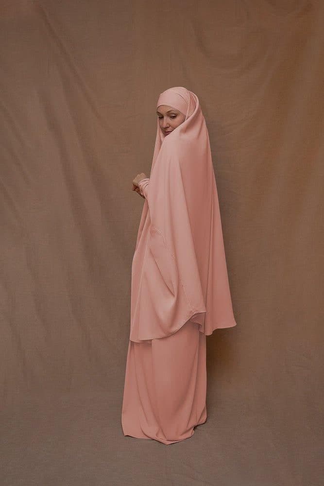 Pink Moira Prayer Umrah Gown with Niqab Feature, view 4