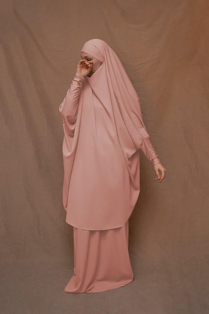 Pink Moira Prayer Umrah Gown with Niqab Feature, view 5