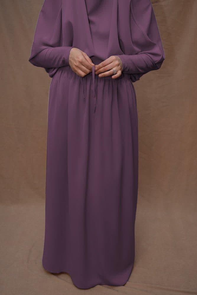 Dark Purple Moira Prayer Umrah Gown with Niqab Feature, view 7