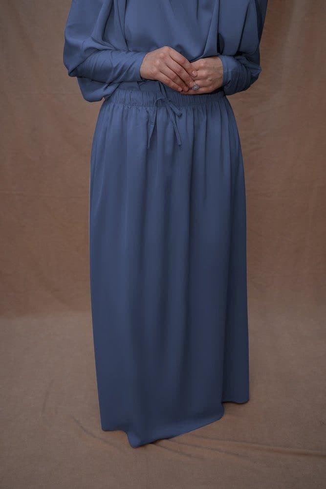 Blue Moira Prayer Umrah Gown with Niqab Feature, view 4