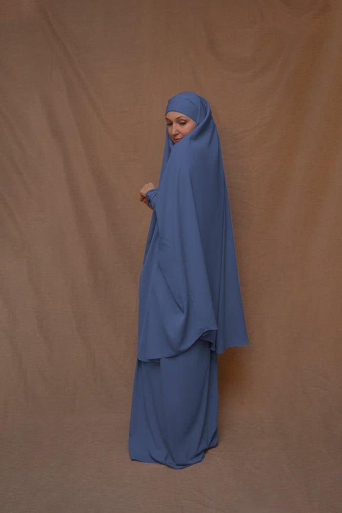 Blue Moira Prayer Umrah Gown with Niqab Feature, view 5