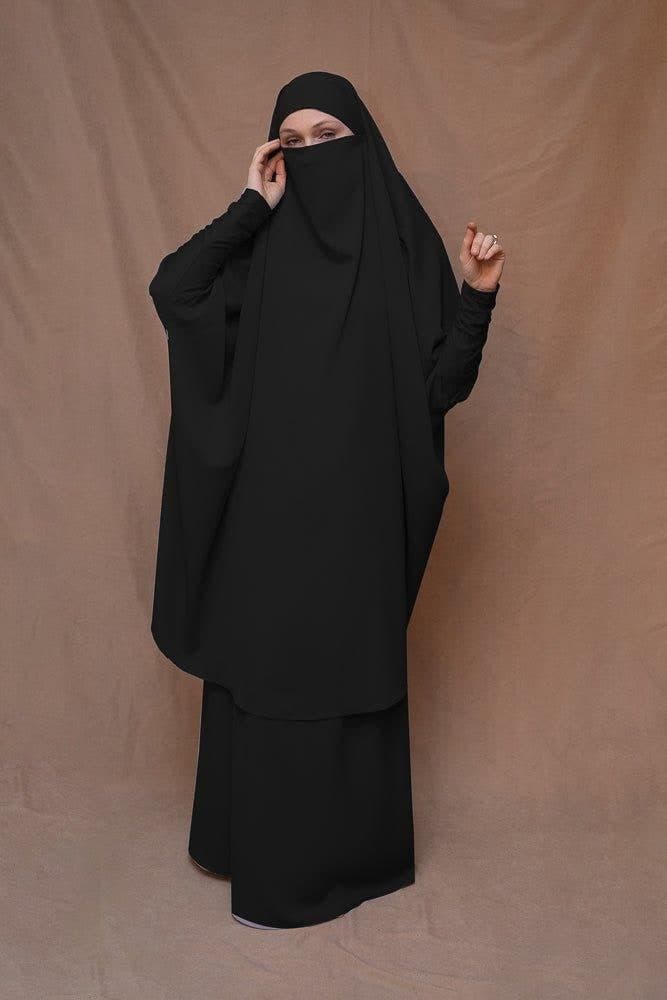 Black Moira prayer Umrah gown with niqab feature