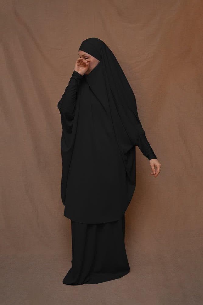 Black Moira Prayer Umrah Gown with Niqab Feature, view 5