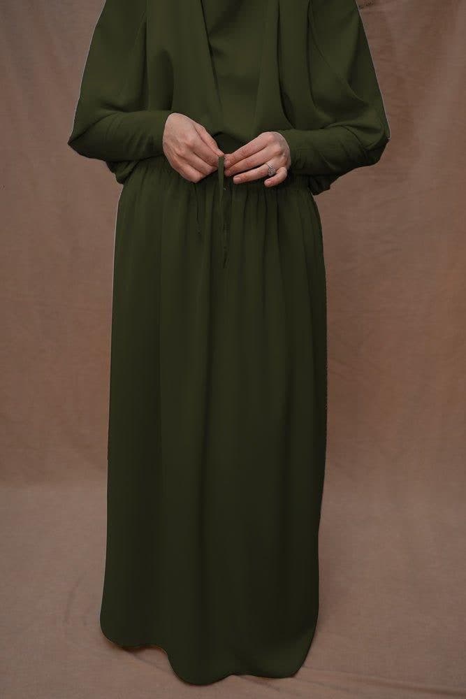 Army Green Moira Prayer Umrah Gown with Niqab Feature, view 5