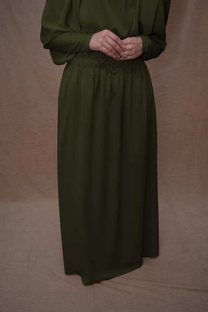 Army Green Moira Prayer Umrah Gown with Niqab Feature, view 4