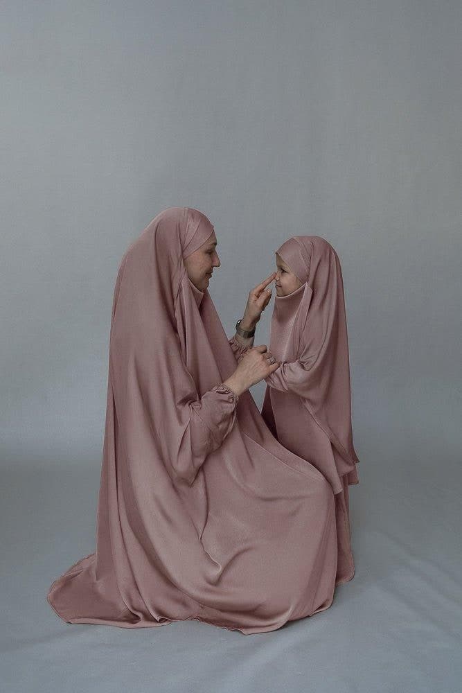 Light Pink KIDS Prayer Gown from "Mommy and Me Prayer Khimar Collection, view 3