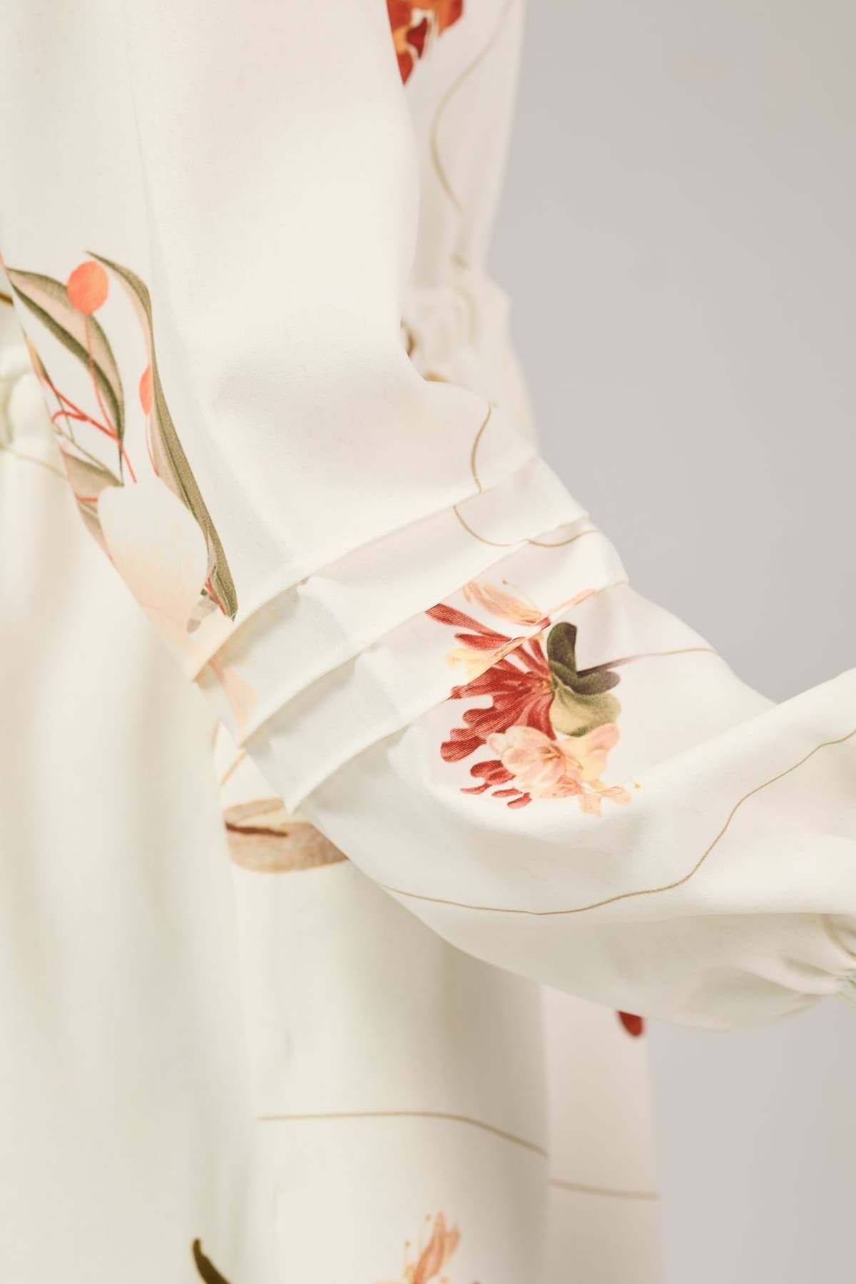 Close-up of floral pattern on maxi dress