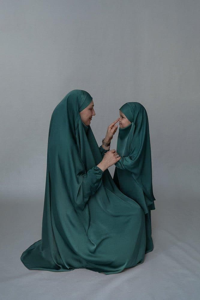 Dark Green Adult prayer gown from "Mommy and Me" Prayer Khimar collection
