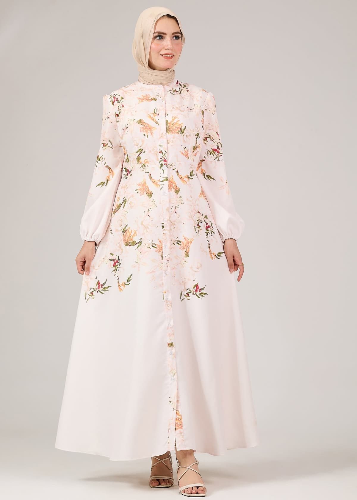 Reema Floral Button-Front Maxi Dress with Puff Sleeves