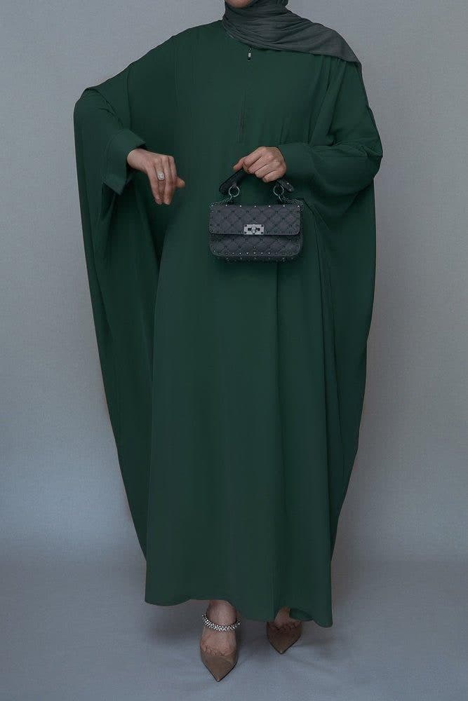 Dark Green Batwing Sleeve Abaya for Hajj Umrah Prayer Dress for Women, view 3