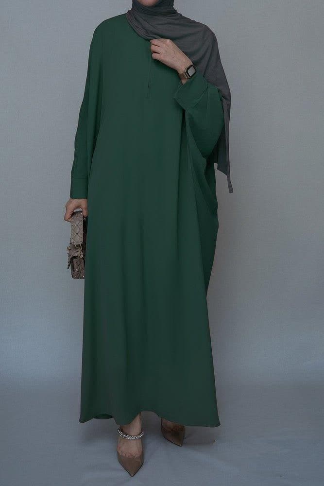 Dark Green Batwing sleeve abaya for Hajj Umrah Prayer Dress For Women