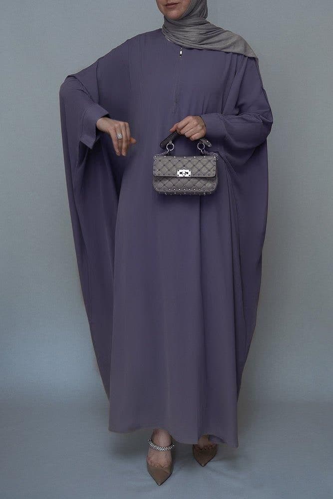 Dark Grey Batwing Sleeve Abaya for Hajj Umrah Prayer Dress for Women, view 4