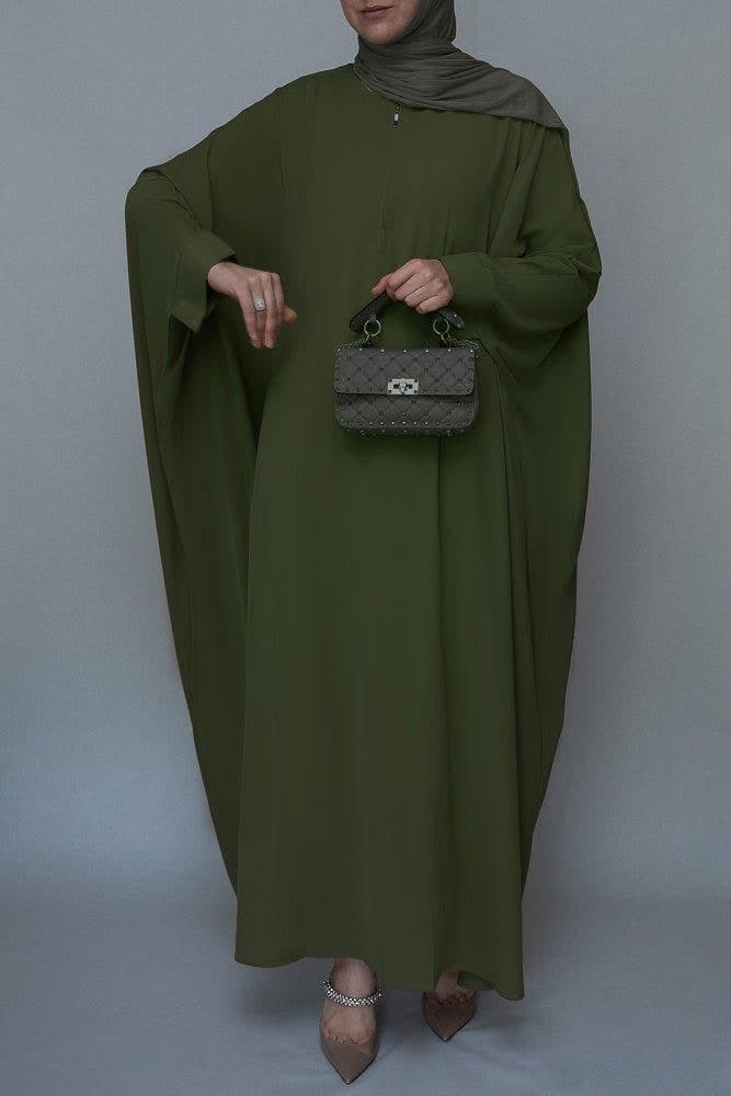 Army Green Batwing Sleeve Abaya for Hajj Umrah Prayer Dress for Women, view 4