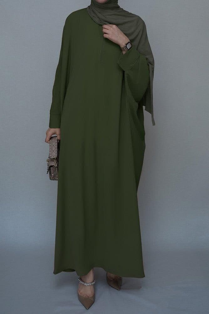 Army Green Batwing Sleeve Abaya for Hajj Umrah Prayer Dress for Women, view 3