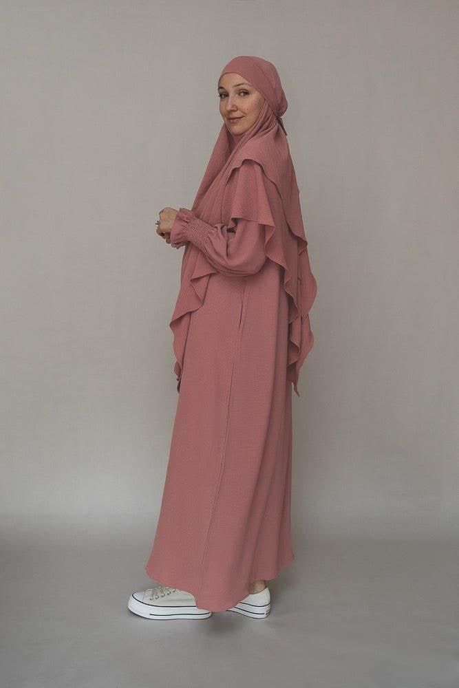 Pinky Two Layer Khimar Niqab Feature in pink, view 3