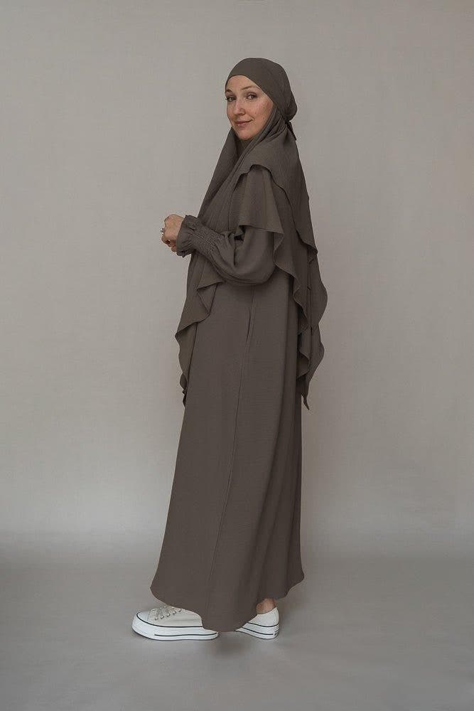 Dark Gray Two Layer Khimar Niqab Feature in dark grey, view 3