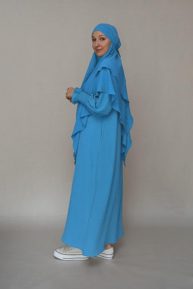 Light Blue Two Layer Khimar Niqab Feature, view 3