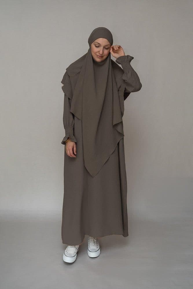 Dark Gray Prayer Gown Umrah Abaya Dress Non-wrinkling in dark grey, view 6