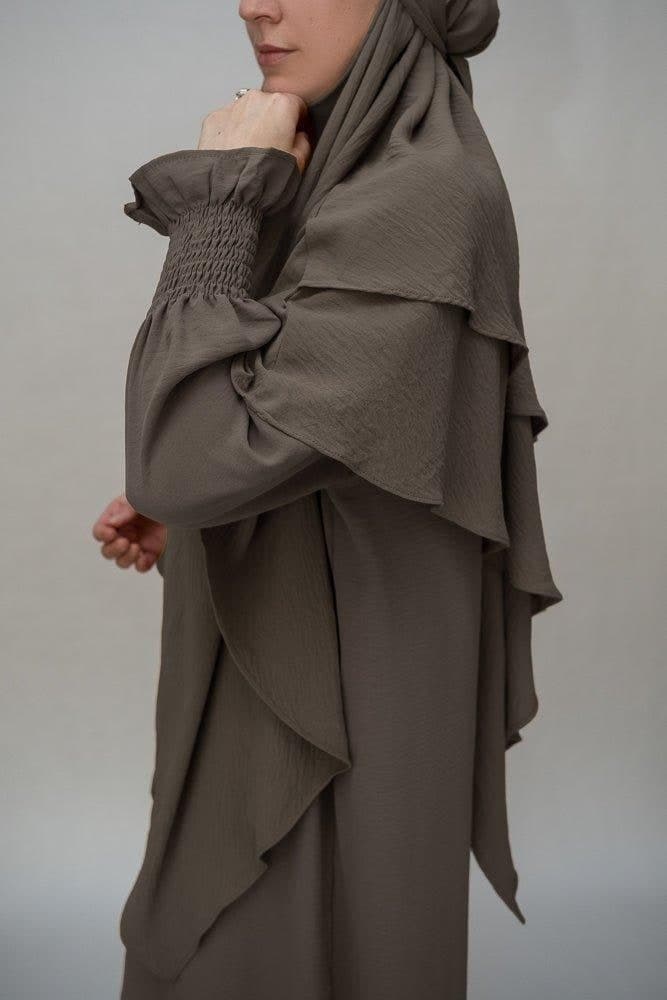 Dark Gray Prayer Gown Umrah Abaya Dress Non-wrinkling in dark grey, view 4