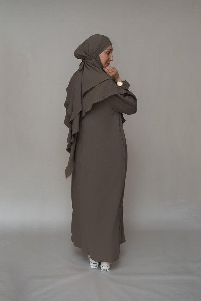 Dark Gray Prayer Gown Umrah Abaya Dress Non-wrinkling in dark grey, view 5