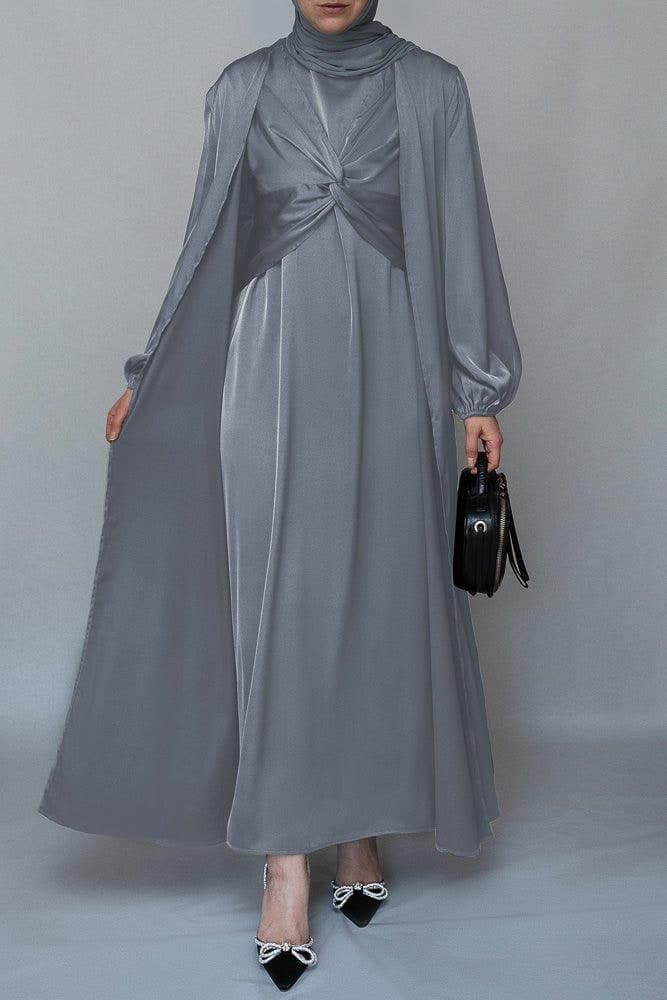 Meltem 2 piece luxury 2 piece abaya with wrap bodice in grey